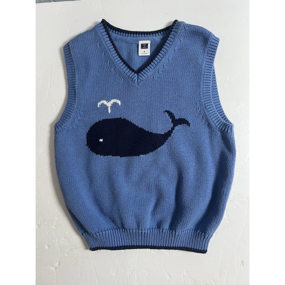 Janie and Jack Knit Sweater Vest Whale Blue Size 3 Toddler Preppy Coastal